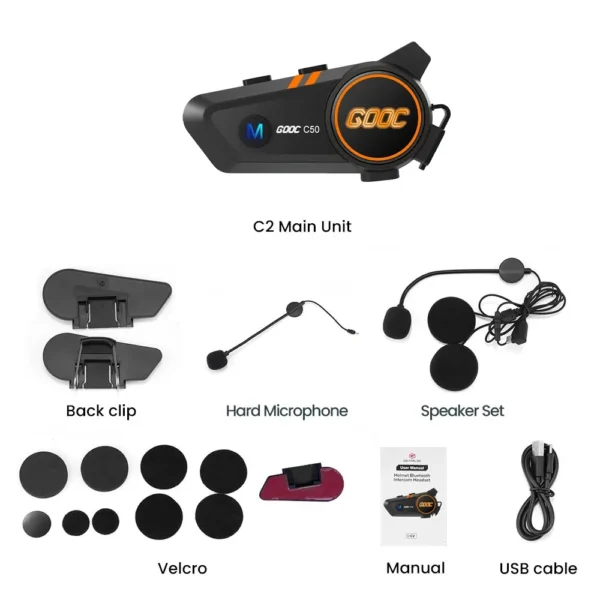 Intercom C50 sans fil pour casque moto, écouteur haut-parleur & réduction du bruit