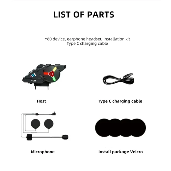 Intercom Y70  commande vocaal et IP67, Réduction du Bruit, Lumière Ambiante RGB
