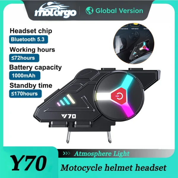 Intercom Y70  commande vocaal et IP67, Réduction du Bruit, Lumière Ambiante RGB