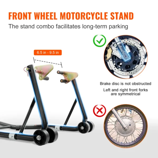 Béquille atelier moto avec adaptateurs U et L