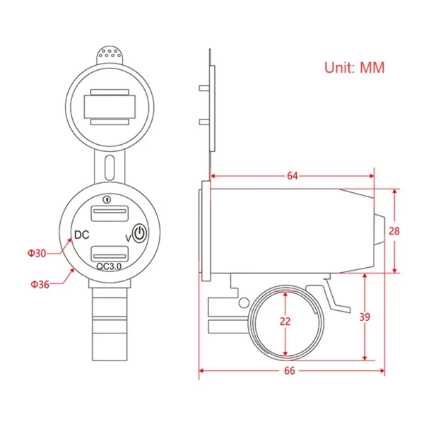 Chargeur USB Moto Étanche pour Guidon — Double Port Charge Rapide, Voltmètre Intégré, Waterproof