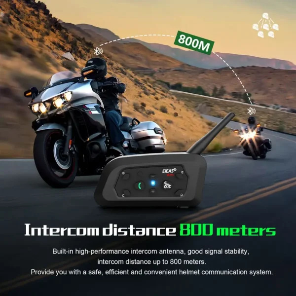 Intercom Bluetooth Moto EJEAS V6 PRO+ — Portée 1000m, jusqu'à 6 Motards, Étanche IP67