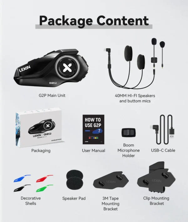 Kit communication moto Lexin G2P - contenu du colis