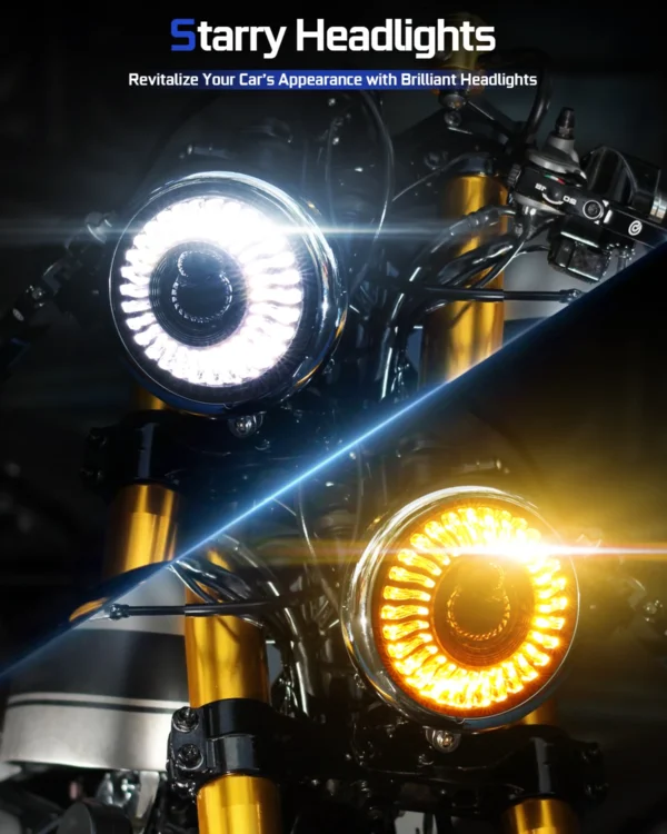 Phare LED Moto Rond 5.75" — Halo DRL & Clignotants Intégrés, Universel Café Racer