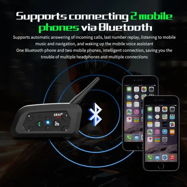 Intercom Bluetooth Moto EJEAS V6 PRO+ — Portée 1000m, jusqu'à 6 Motards, Étanche IP67