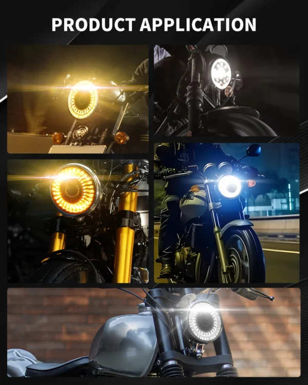Phare LED Moto Rond 5.75" — Halo DRL & Clignotants Intégrés, Universel Café Racer