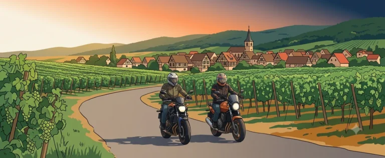 Motos traversant les vignobles d'un village typique - roadbook balade moto Provence et Sud Gearmoto