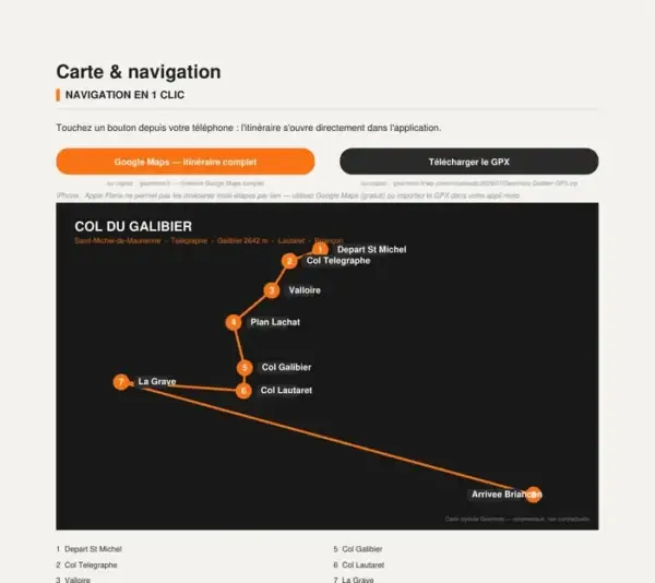 Extrait du roadbook PDF Col du Galibier — carte de l'itinéraire
