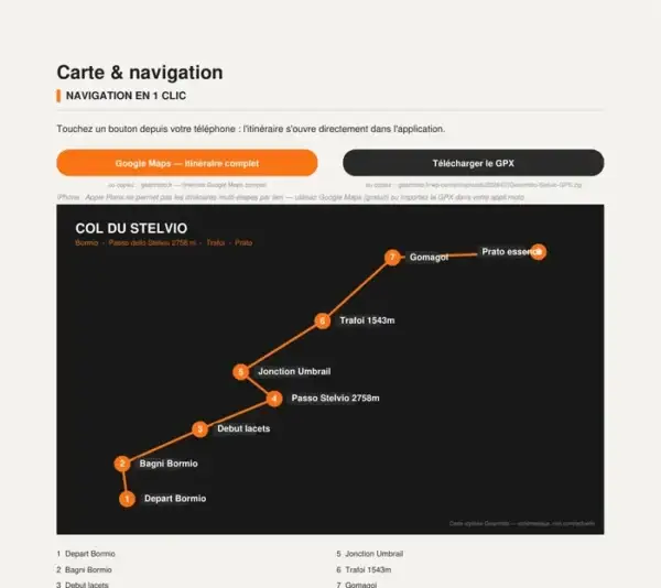 Extrait du roadbook PDF Col du Stelvio — carte de l'itinéraire