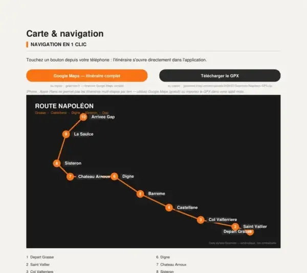 extrait-pdf-route-napoleon Extrait du roadbook PDF Route Napoléon — carte de l'itinéraire
